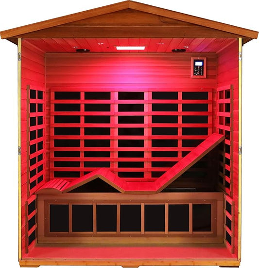 LTCCDSS Ultra-Low EMF Full Spectrum Outdoor Sauna 3-Person, Mahogany Far Infrared Saunas for Home, Near&Mid-IR Light, EMF 0.1-1mG, Bluetooth & Chromotherapy, 81.1 * 45 * 83.5 inch