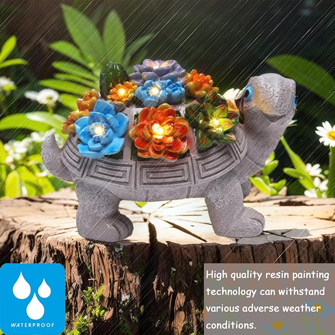 Solar Garden Turtle Statues 7 LED Lights Outdoor Decor Turtle with Succulent Resin Sculpture Patio Porch Balcony Yard Lawn Art Decor Birthday Father's Day Gifts for Women Grandma Housewarming Gifts