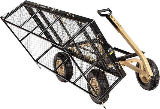 Heavy-Duty Utility Garden Cart Wagon – 1000LB Dual-Side Dump, All-Terrain Steel Cart with Large Wheels, Flatbed Trailer for Yard, Garden, Beach, ATV, and More