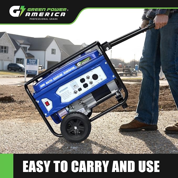 Green-Power America Gasoline Generator GPD5000W, Green/Black