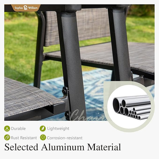 Sophia & William Patio Table and Chairs Set 7 Pieces, 6 Aluminium Patio Dining Chairs with 60" x 38" Metal Dining Table, Stackable and Easy to Move for Outdoor Garden Lawn (Grey)