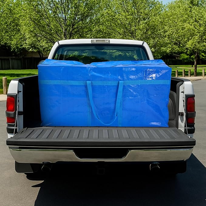 Windyun 4 Pack 121 Gallon Extra Large Storage Bags XXL Moving Bags with Zipper Handles Heavy Duty Jumbo Big Tote Box for Christmas Tree Storage 4, 5, 7.5, 9, 10, 12 ft Skeleton College Dorm(Blue)