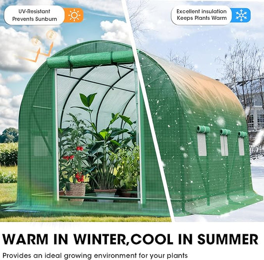 Walk-in Tunnel Greenhouse,Portable Plant Hot Housewith Dual Zippered Screen Doors & 6 Screen Windows Heavy Duty Plastic Plant Warm House with Reinforced Frame (10x10x6.6 FT)
