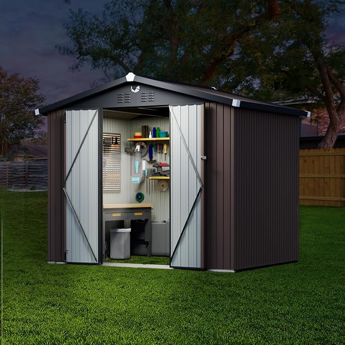 Metal Storage Shed,Outdoor Storage Building 8x6,Large Backyard Shed with Lockable Door,Waterproof Outside Storage Shed