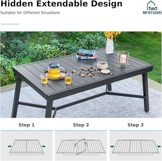 MFSTUDIO Outdoor Dining Set for 6, Expandable Patio Table and Chairs Set, 7 Piece Patio Furniture Set for Deck/Backyard/Poolside/Garden