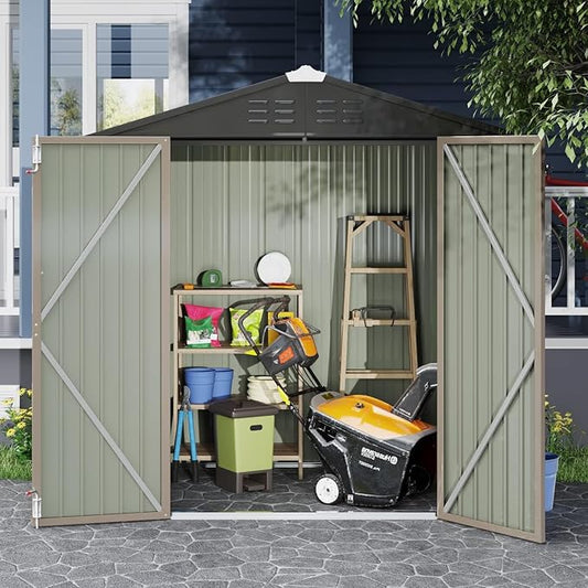 Devoko Outdoor Storage Shed 6 x 4 FT Lockable Metal Garden Shed Steel Anti-Corrosion Storage House with Double Lockable Door for Backyard Outdoor Patio (Brown)