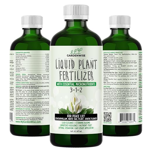 Peace Lily Fertilizer: 3-1-2 Liquid Fertilizer with Essential Micronutrients - The Ultimate Food for Spathiphyllum, Perfect for Indoor Plants (8 OZ)