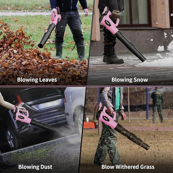 Leaf Blower, 21V Cordless Electric Blower with 2 2.0Ah Batteries and 1 Hour Fast Charger, Lightweight Leaf Blower for Patio Cleaning, Lawn Care, Blowing Fallen Leaves and Dust, etc.