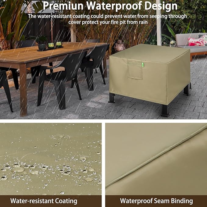 REDRICH Fire Pit Cover Square – Heavy Duty Outdoor Firepit Cover, Full Coverage Patio Outdoor Fireplace Cover, Dustproof Anti UV and Waterproof, 28’’L x 28’’W x 16’’H Brown