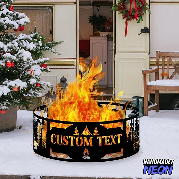 Personalized Forest Bear Fire Pit Ring 360 Degree, Custom Outdoor Campfire Round Firepit, Pits Gifts for Wood Burning, Fireplace, Camping Essentials, Bonfire, Raised Garden Bed