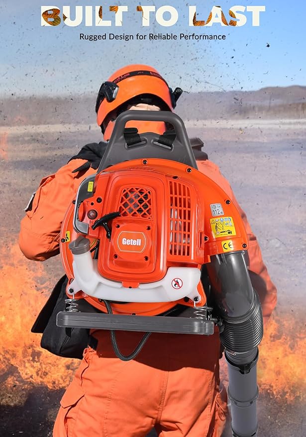 Getell Gas Powered Backpack Leaf Blower – 65CC 2-Stroke Engine, 850 CFM & 220 MPH for Heavy Duty Commercial Lawn Care, Wet Leaf & Debris Removal (GT3672)