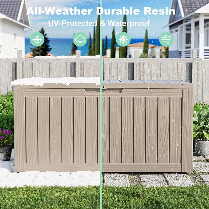 75 GallonOutdoor Storage Box,Resin Deck Boxes Waterproof, IndoorOutdoor Bin for Package Delivery, Patio Cushions, Gardening Tools, Lockable, UV Resistant