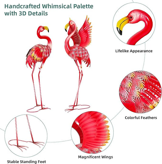 Ultym 36.5" Extra-Large Flamingo Statue, Handmade Metal Flamingo Yard Decor, Lawn Sculptures with Stable Ground Stakes, Backyard Decoration, Metal Garden Art