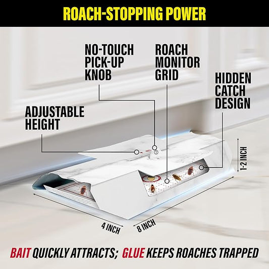 Catchmaster Cockroach Killer Trap with Roach Bait Used by Pest Professionals (10-Pk) - Sticky Glue Roach Traps for House – Kitchen, Bathroom & Garage, Indoor Pest Control and Bug Catcher