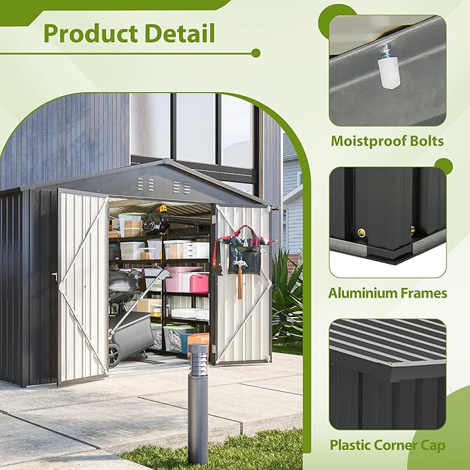 Favfurish Outdoor Storage Shed 10x8FT, Heavy Duty Tool Sheds with Lockable Door & Shutter Vents, Waterproof Garden Shed for Backyard Lawn Patio, Black