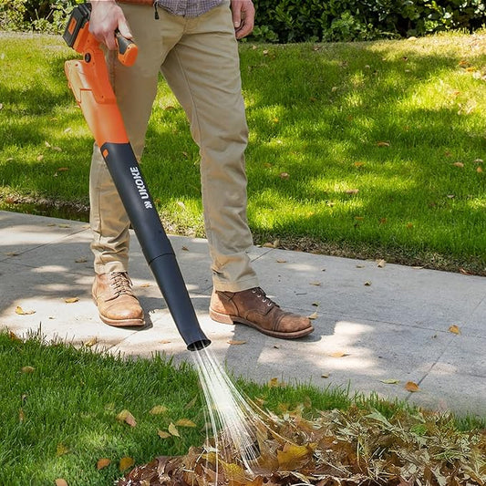Ukoke Powerful 40V Brushless Cordless Blower (130 MPH / 550 CFM),for Blowing Snow Debris, Leaves, and Dust 2.0Ah Battery and Charger Included, Orange