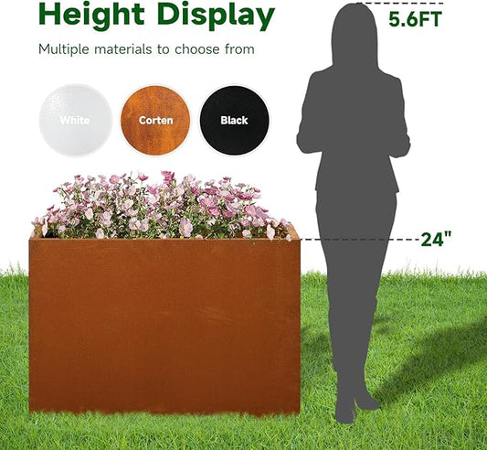 Corten Steel Metallic Heavy Planter 36" x 15" x 24" for Outdoor Plants Metal Outdoor Planter Spliced Flower Box with Partitions for Outside,Indoor,Garden (Corten, 36 * 15 * 24)