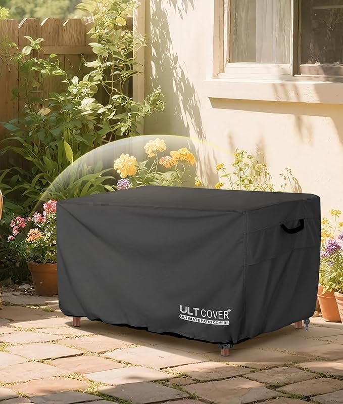 ULTCOVER Rectangular Gas Fire Pit Table Cover 57x22 inch Waterproof Heavy Duty Firepit Cover, Black