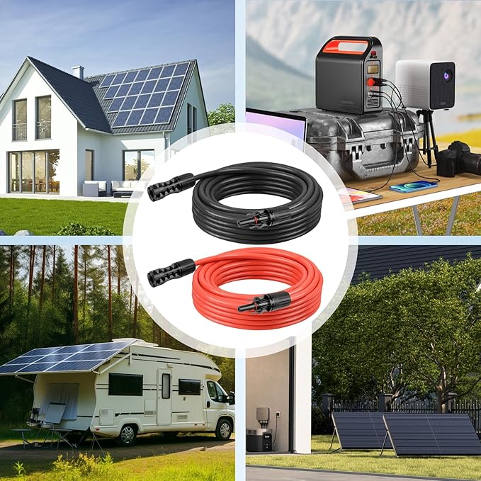 8 AWG Solar Extension Cable 15FT Black + 15FT Red, 8 Gauge Solar Panel Wire Male to Female Tinned Copper Wire for Solar Panel, Automotive, RV, Boat, Outdoors