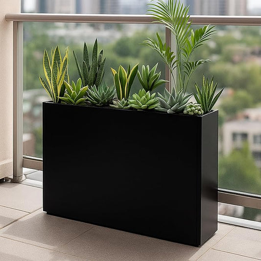 Kozyard 36" Lx24 Hx12 W Metal Rectangular Planter Box Steel Long Box Planter Black Powder Coated Steel Plant Pot All-Weather Use with Partition Panel for Indoor Outdoor for Trees, Plants Flowers