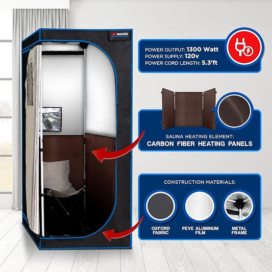 TopMaster Foldable Sauna Infrared, Portable Sauna for Home, Sauna Tent Sauna Box, Indoor Portable Sauna, Zip Up Sauna Room with 1300W Power, Max 140°F Sauna, Black
