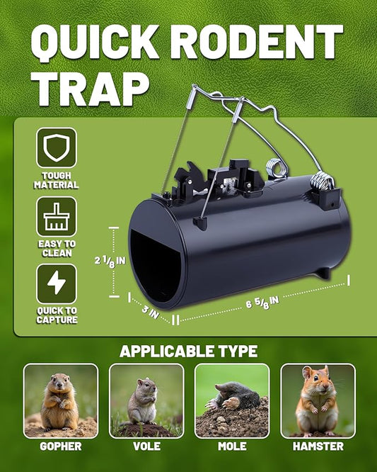 2PCS Gopher Trap, Reusable Mole Trap for Lawns & Gardens, Spring Mechanism for Gophers, Moles, Voles, No Batteries Required, Easy to Set & Reset Efficiency