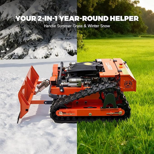 AHM Lawn Mower with Snow Plow, Remote-Controlled Grass Cutter & Snow Blower with 19.7" Cutting Width, Zero Turn Electric Grass Trimmer with 0.8"-5.9" Height Range 45° Max Slope 1094yd Remote Range