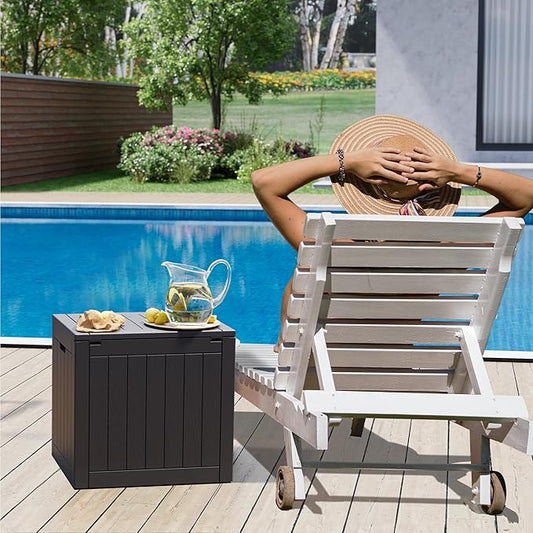 NUNU LAB 32 Gallon Outdoor Storage Box Waterproof, Outside Package Delivery Deck Boxes with Lockable Lid, Backyard Storage Bin For Garden Tools, Patio Cushions, Pool Accessories, Black