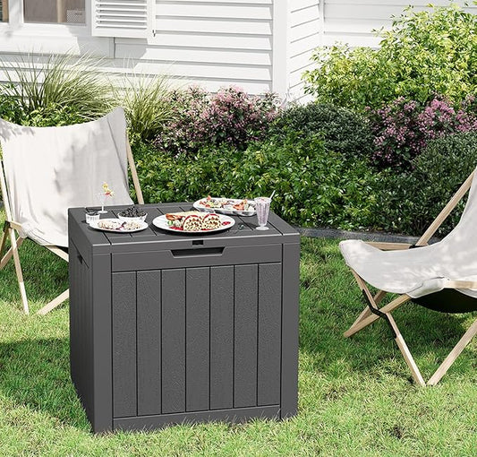 NUNU LAB 35 Gallon Outdoor Storage Box Waterproof, Outside Package Delivery Deck Boxes with Lockable Lid, Backyard Storage Bin For Garden Tools, Patio Cushions, Pool Accessories, Black