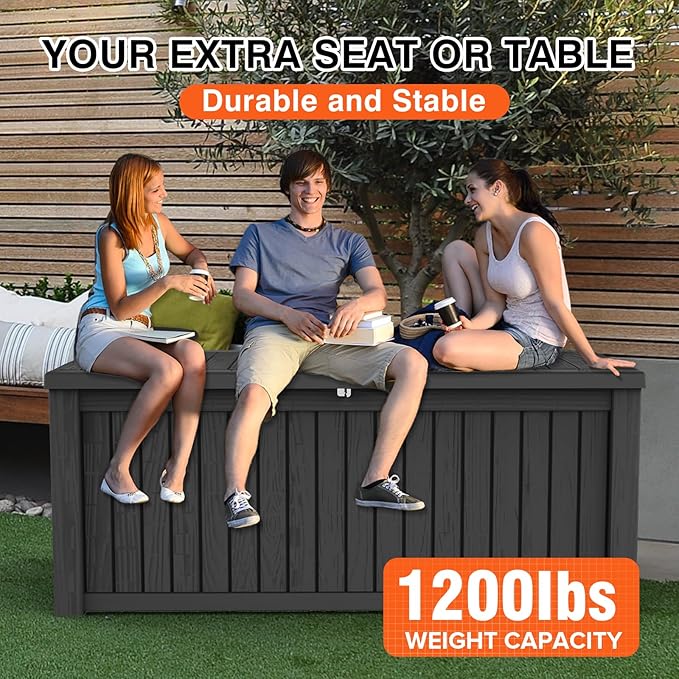 180 Gallon Deck Box Large Outdoor Storage for Patio Furniture,Outdoor Cushions,Garden Tools and Pool Supplies,Waterproof,Resin,Lockable(Black)