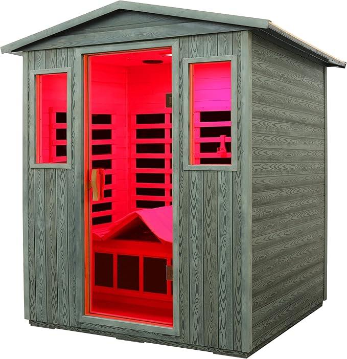 LTCCDSS Full Spectrum Outdoor Infrared Sauna 3-Person, Carbonized Composite Wood Low EMF Saunas for Home - Near&Mid-IR Light, Bluetooth Speakers, Chromotherapy Therapy Lights (81.1 * 45 * 83.5 inch)