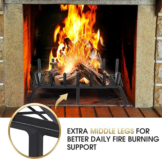 G GOOD GAIN Fireplace Grate with Ember Retainer, 26" Heavy Duty Steel Indoor, Chimney Hearth Wood Stove Rack Holder,1/2 Bar Fire Place Asseccories for Outdoor, Fire Pits, Camping.