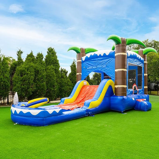 HERO KIDDO Ocean Shark Commercial Grade Lightweight Premium Bounce House Water Slide with Detachable Pool for Kids and Adults (with Blower), Basketball Hoop, Outdoor Indoor, Wet Dry Combo
