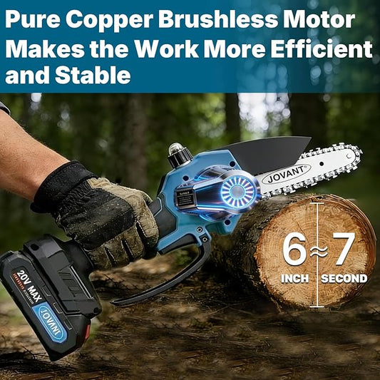 6-Inch Mini Chainsaw Cordless,Lightweight Handheld Electric Pruning Saw for Tree Trimming, Branch Cutting, Wood Cutting, Gardening - Safety Lock, Automatic Oiler, 2*batteries