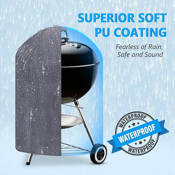 HomWanna 22 Inch Kettle Grill Cover - Superior Charcoal Cover for Weber Original and Master Touch - 600D Outdoor BBQ Cover for 22 Inch Weber Grills and More
