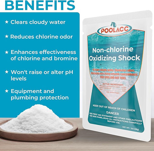 Non-Chlorine Spa Shock Oxidizer for Hot Tub, Chlorine-Free Treatment & Enhanced Oxidizing Shock for Hot Tubs & Spas, Single Dose Packets for Easy Hot Tub Maintenance & Treatment - 24 Packs