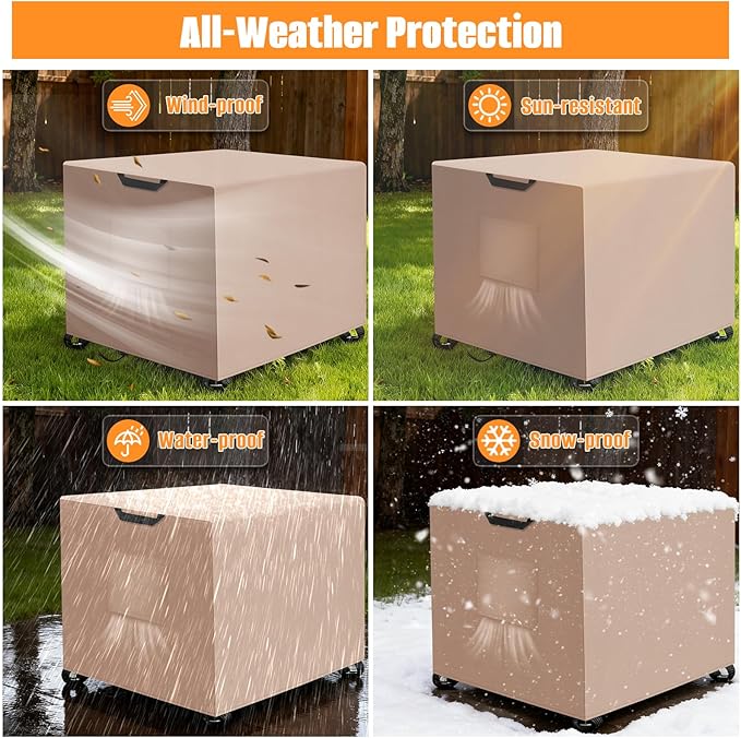 Kovshuiwe Porch Shield Fire Pit Cover Square-600D Fabric Waterproof and Resistant, Fits Outdoor For 40-44 Inch Fire Pit /Table Cover, Gas Fire Pit Cover-44"L x 26"W x 24"H, Khaki