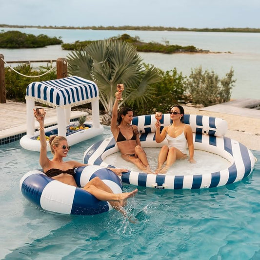 FUNBOY Giant Vintage Stripe Inflatable Tube Pool Float with Cup Holder 48" Large Pool Float for Adults Inner Tube Swimming Pool Toys Swim Rings Pool Lounger Float for Pool Party & Summer