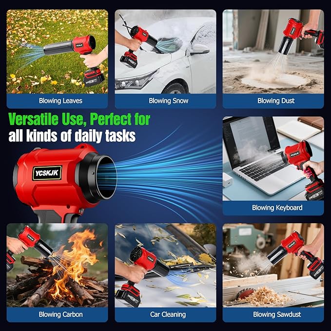 Cordless Leaf Blower, Leaf Blower Cordless with Battery and Charger, Portable Lightweight Handheld Blower, Extended Nozzle, Turbo Jet Blower for Lawn Care, Patio Cleaning, Leaves, Dust (Red)
