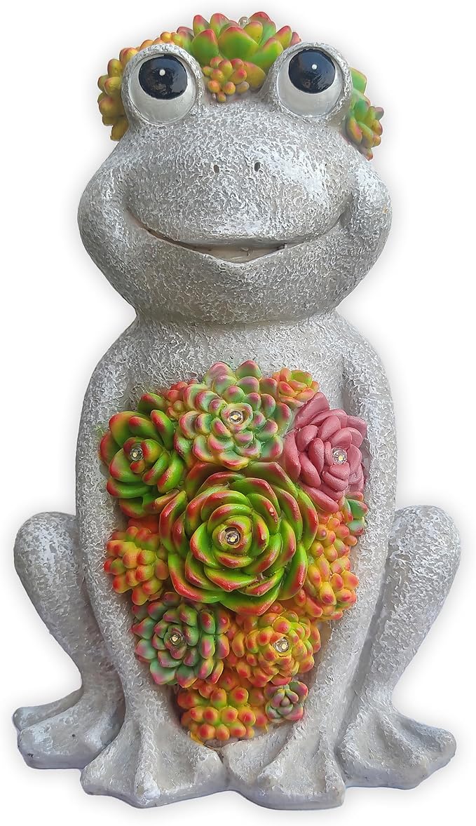 VIOYOUNS Large Frog Solar Garden Outdoor Statues with Succulent and 8 LED Lights,Outside Solar Frog Art Decor for Lawn,Yard, Balcony Ornament