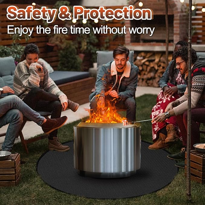 Apipi 59'' Fire Pit Mat Compatible with Solo Stove Yukon - Fireproof Grill Mat Deck Patio Protector, 3-Layer Reusable Easy to Clean Round BBQ Mat for Outdoor Camping Accessories, Black