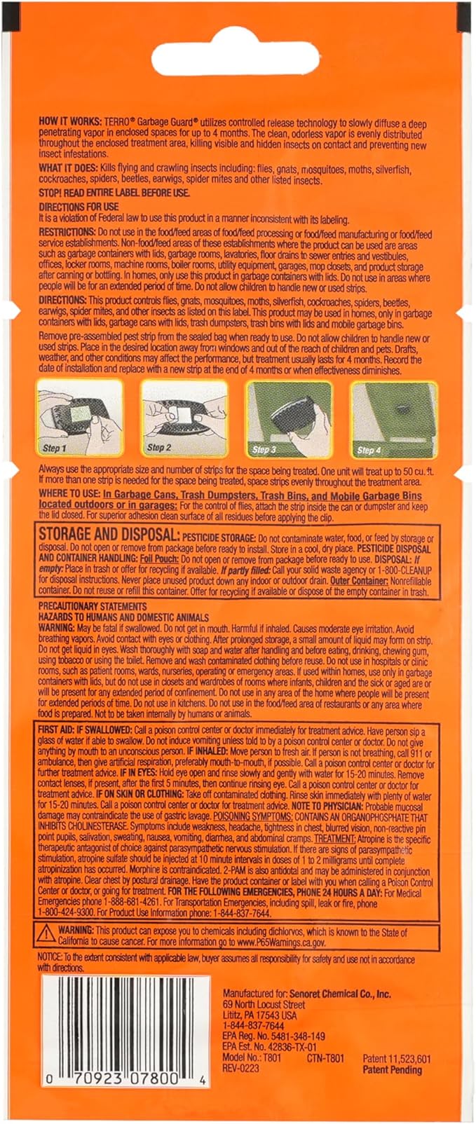 Terro T800 Garbage Guard Trash Can Insect Killer - Kills Flies, Roach, Maggots, Beetles, and Insects in Outdoor Garbage Can