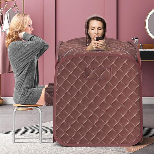 COSTWAY Portable Steam Sauna, Remote Control, 3L Steamer, Foldable Sauna Spa with 9 Temperature and 90 Mins Timer, Atomization, Personal Sauna Hat Tent for Detox Relaxation (Coffee)