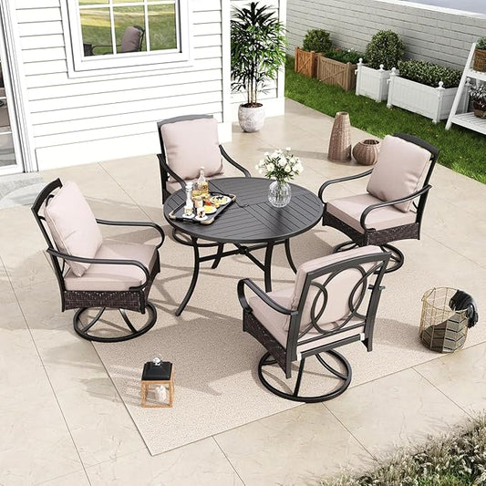 MFSTUDIO Swivel Patio Chair Set of 4, Outdoor Dining Chairs with Thickened Cushions, Metal Wicker Swivel Dining Chairs, Outdoor Furniture Chairs for Table, 300lbs