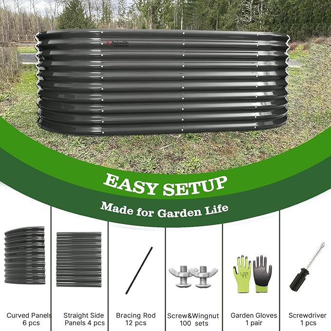 A ANLEOLIFE 30" Extra Tall Galvanized Raised Garden Beds Outdoor, 6x3x2.5ft Oval Metal Planter Boxes for Planting Vegetables, Flowers, Fruits, Eco-Safe & Easy Setup, Quartz Grey