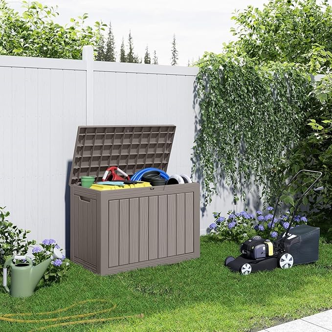45 Gallon Deck Box Large Outdoor Storage for Patio Furniture,Outdoor Cushions,Garden Tools and Pool Supplies,Waterproof,Resin,Lockable(Grey)