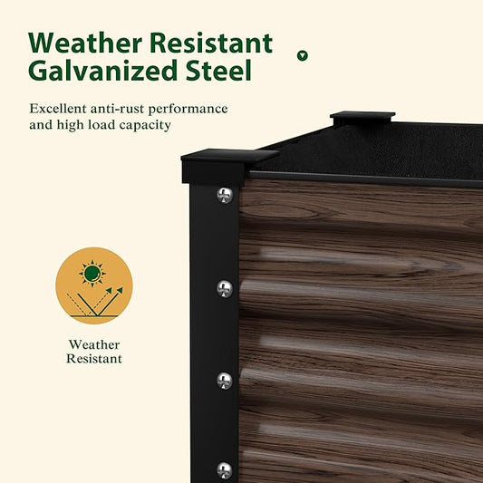 48" W x 24" D x 34" H Galvanized Raised Garden Bed with Lockable Wheels, Raised Garden Beds Outdoor with Drainage Gaps & Shelf, Planter Boxes Outdoor for Backyard, Patio, Balcony, Rustic