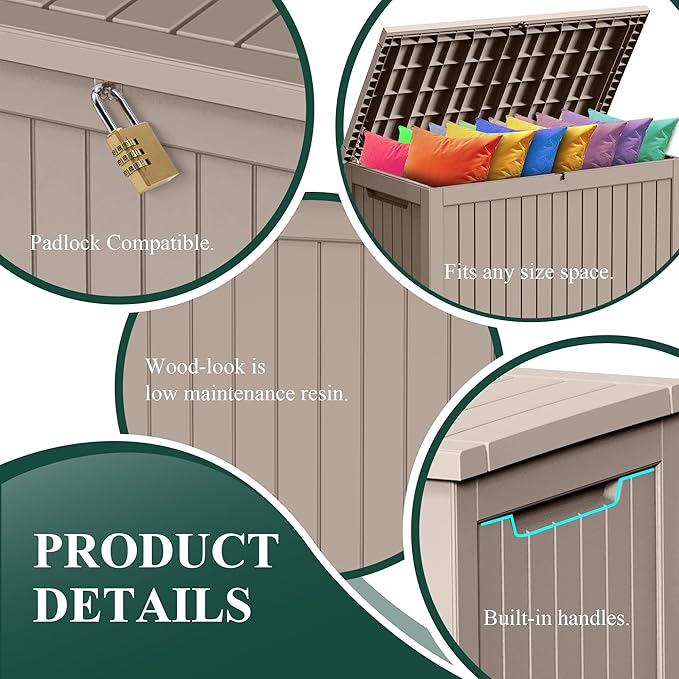 281gallon Deck Boxes Resin Material Outside Storage Box Large Storage Bins with Lids Deck Boxes Outdoor Waterproof for Outdoor Use