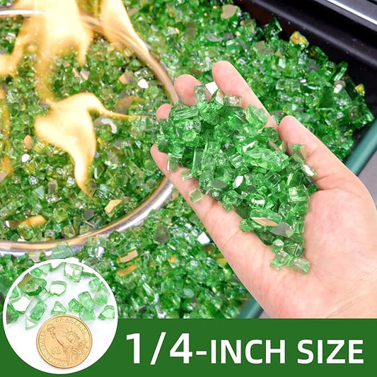 20 Pounds Fire Glass 1/4 Inch High Reflective Tempered Firepit Glass Rocks for Fireplace, Fire Pit Table, Fire Bowl and Landscaping (Emerald Green)