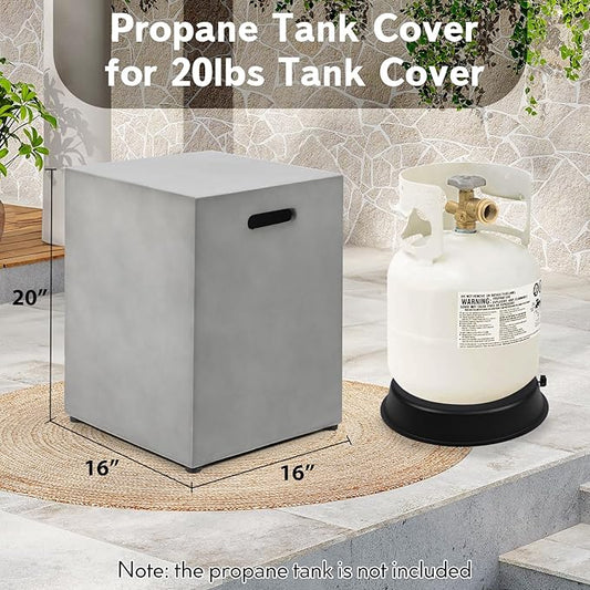 Propane Tank Cover Table, Modern Outdoor Gas Tank Covers, 16 X 20inch Square Concrete Tank Storage Box Hideaway Table for Propane Gas Fire Pit, Tank Holder with Handles (Gray)
